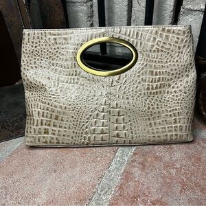 Kate Landry Clutch/ Elegant Crocodile-Embossed Tan Handbag
